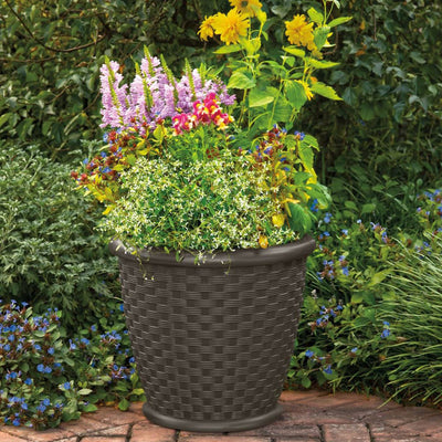 Suncast Sonora 22" Wicker Decorative Garden Flower Planter, Dark Brown (4 Pack) - VMInnovations