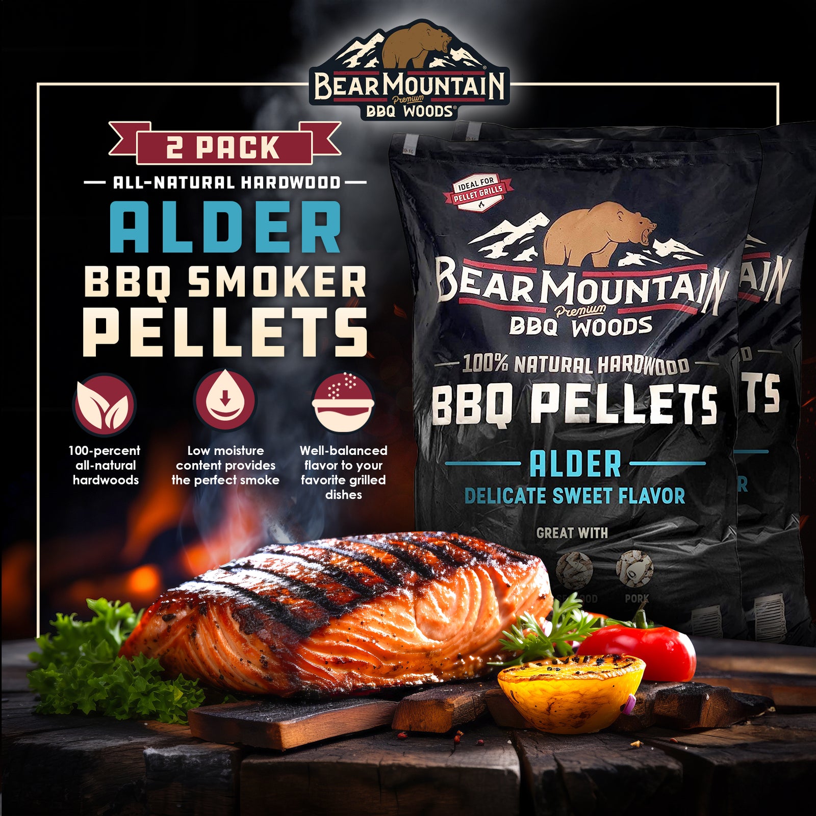 Bear Mountain 100 Percent Natural Alder Sweet Flavor Pellets, 20 Pounds (2 Pack) - VMInnovations