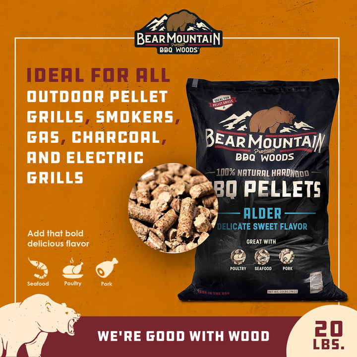 Bear Mountain 100 Percent Natural Alder Sweet Flavor Pellets, 20 Pounds (2 Pack)