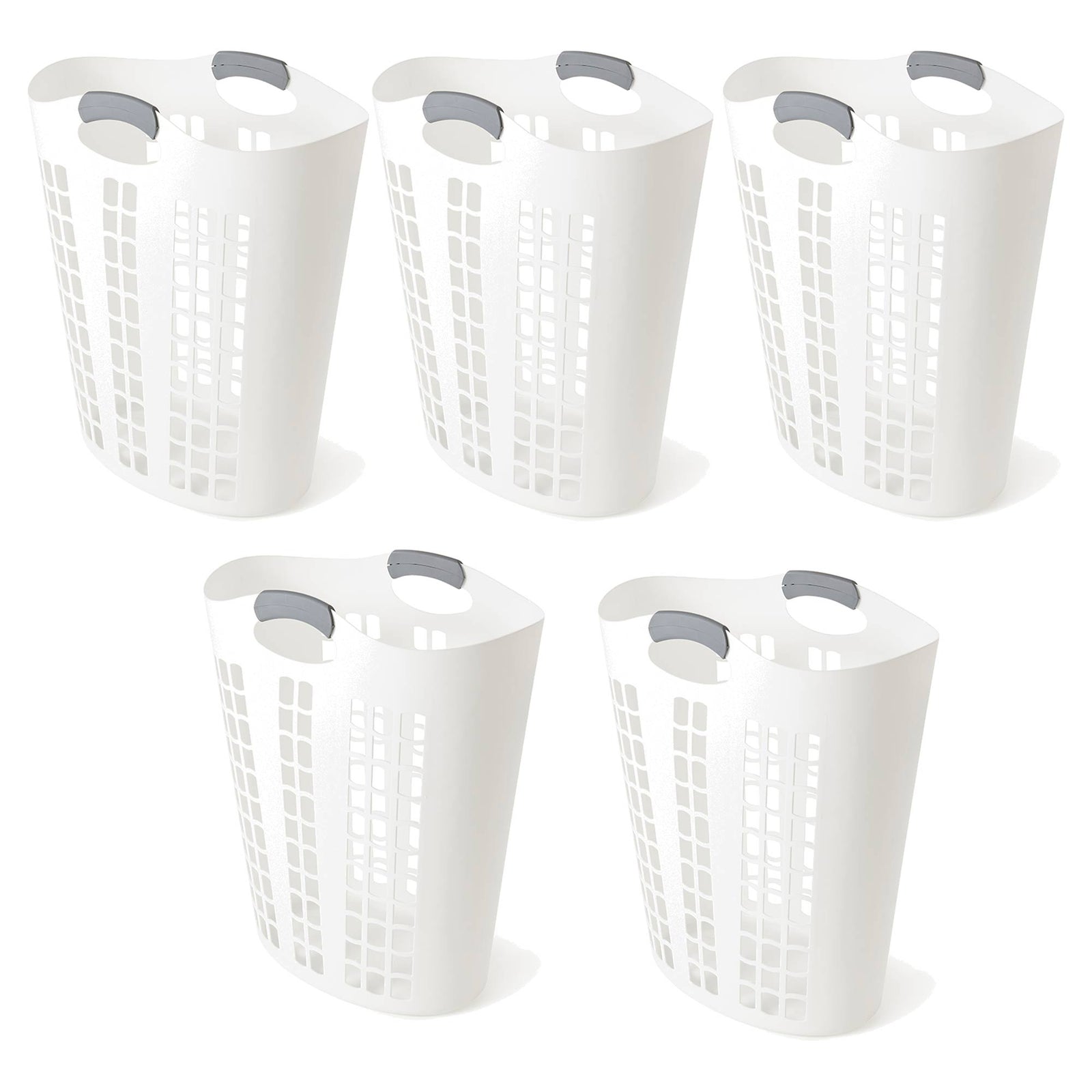 Gracious Living Easy Carry Flex Hamper Ventilated Laundry Basket, White (5 Pack) - VMInnovations