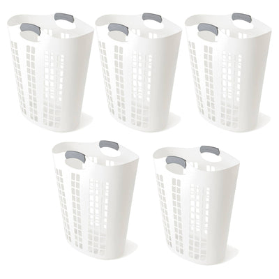 Gracious Living Easy Carry Flex Hamper Ventilated Laundry Basket, White (5 Pack)