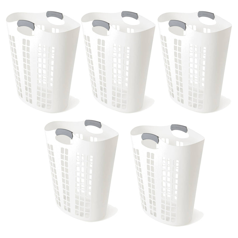 Gracious Living Easy Carry Flex Hamper Ventilated Laundry Basket, White (5 Pack)
