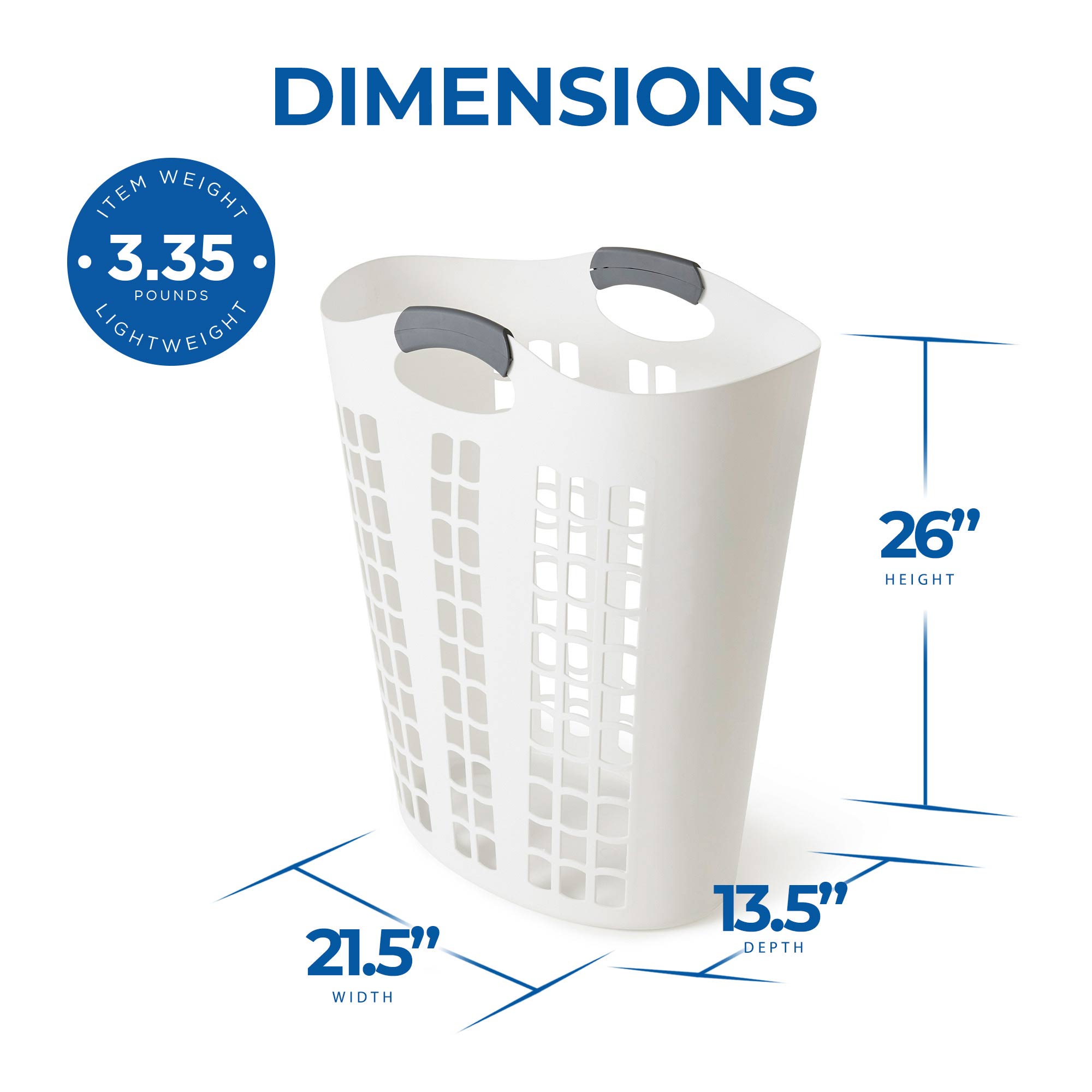 Gracious Living Easy Carry Flex Hamper Ventilated Laundry Basket, White (5 Pack) - VMInnovations