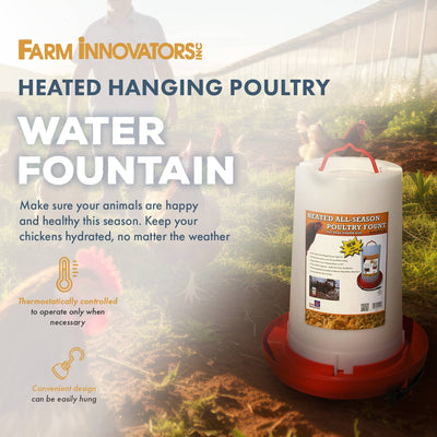 Farm Innovators 3 Gallon Heated Plastic Poultry Water Fountain, Red (8 Pack)