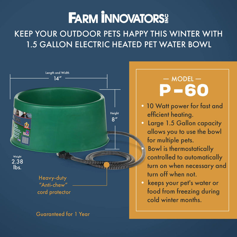 Farm Innovators 1.5 Gal 60 Watt Electric Heated Pet Water Bowl, Green (8 Pack)