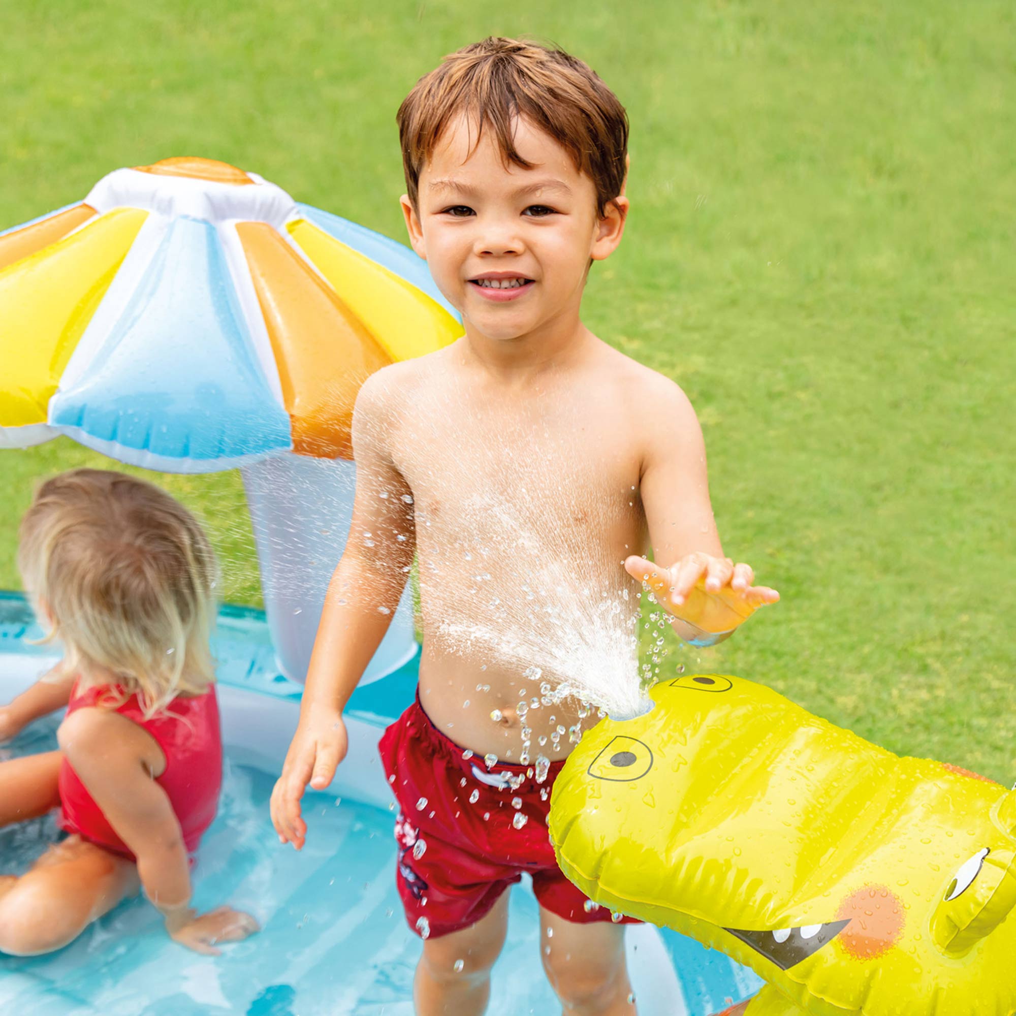 Intex Gator Outdoor Inflatable Kiddie Pool Water Play Center with Slide (3 Pack)