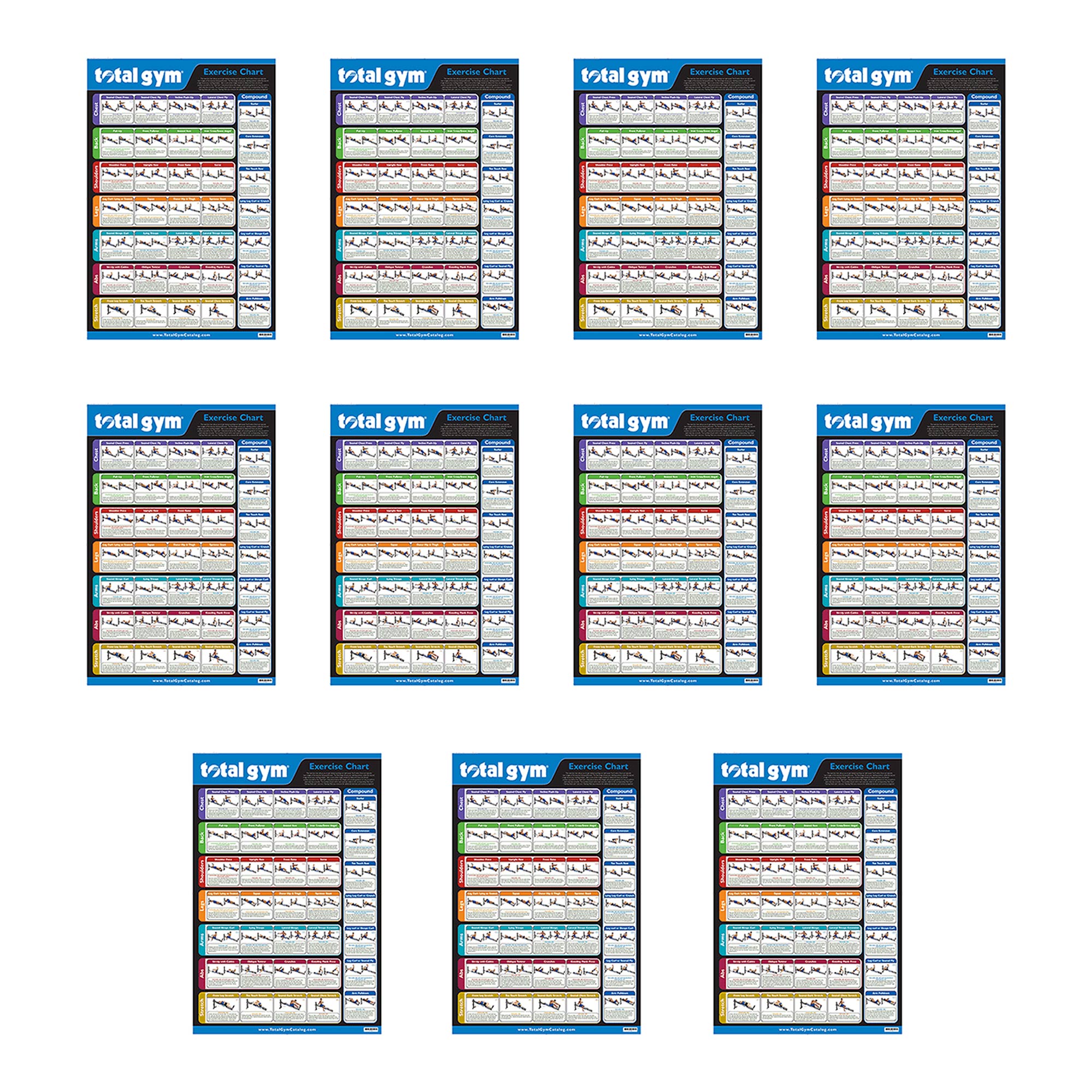 Total Gym 24" x 36" Quick Reference Exercise Chart with 35 Workouts (11 Pack)
