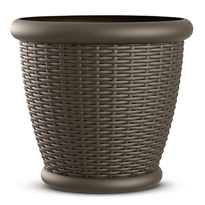 Suncast Willow 18" Plastic Decorative Wicker Patio Planter Pot, Java (3 Pack)