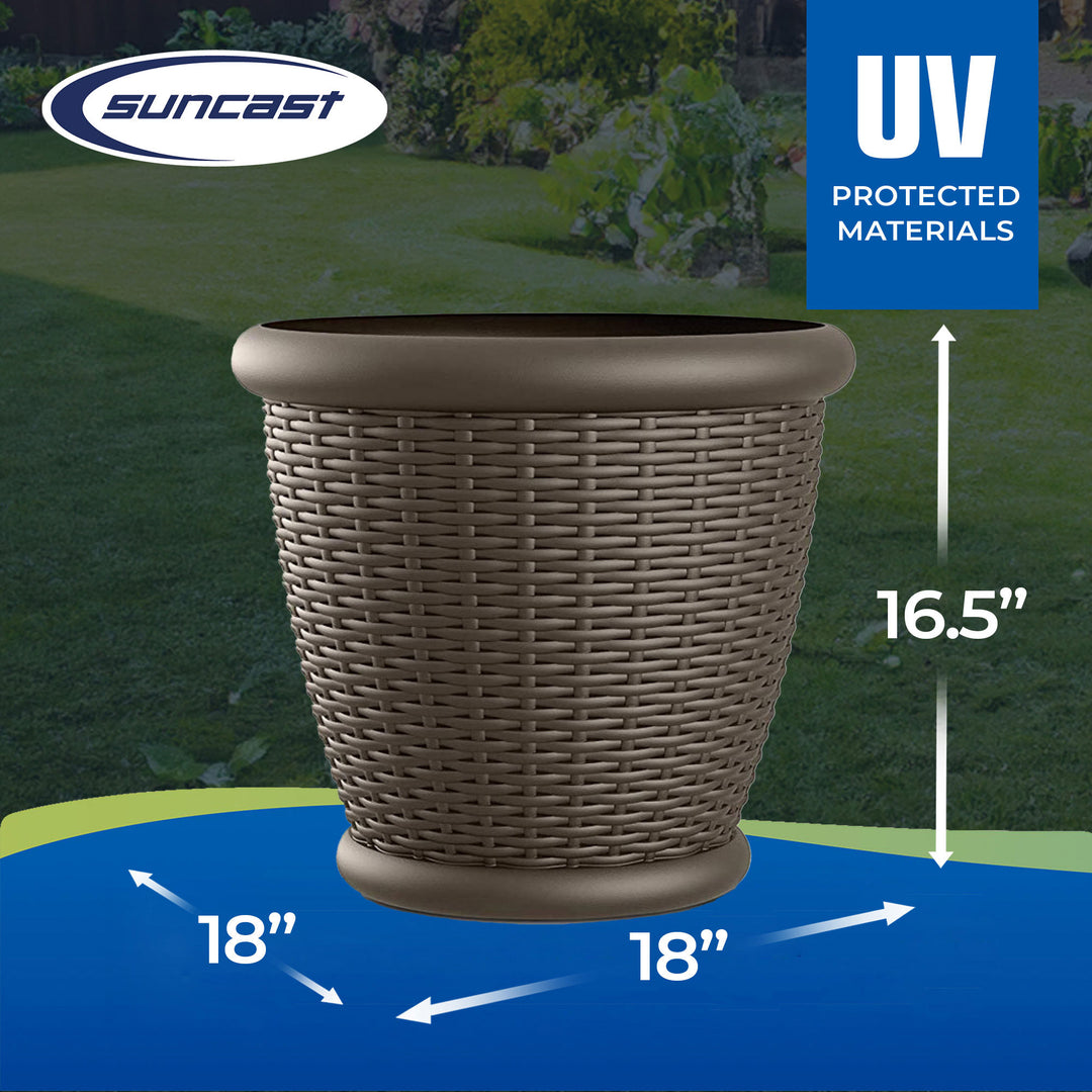 Suncast Willow 18" Plastic Decorative Wicker Patio Planter Pot, Java (3 Pack)