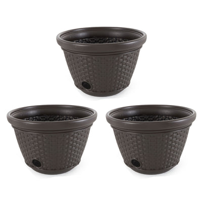 Suncast 100 Foot Wicker Garden Hose Caddy Storage Holder Pot, Java (3 Pack) - VMInnovations