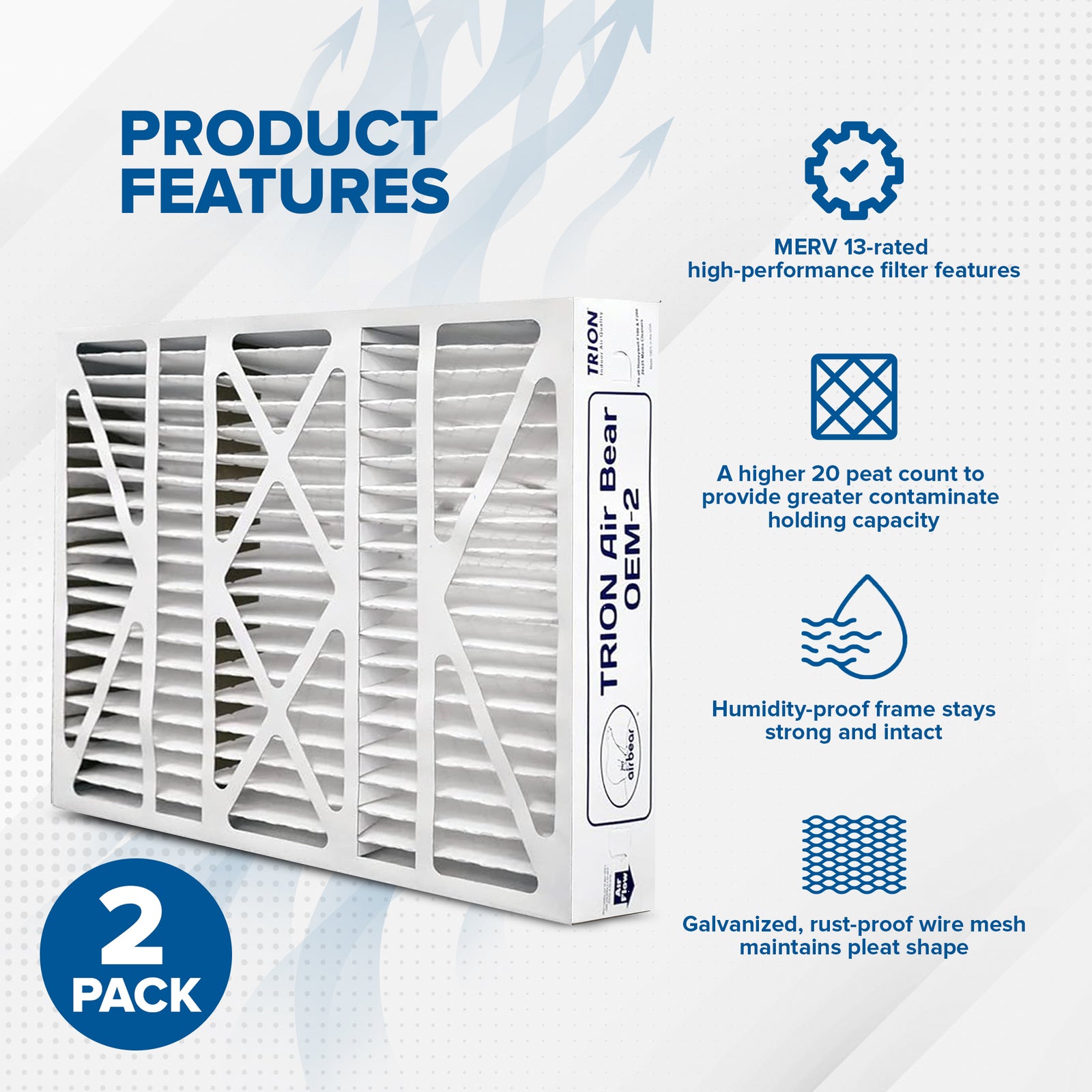 Trion Air Bear OEM 20x25x4 Inch MERV 13 Replacement Air Purifier Filter, 2 Pack - VMInnovations