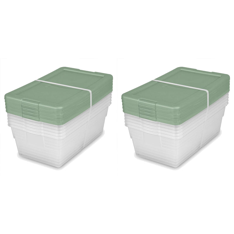Sterilite Clear Stackable 6 Qt Storage Tote Box Container, Crisp Green (10 Pack)