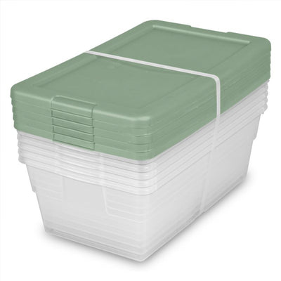 Sterilite Clear Stackable 6 Qt Storage Tote Box Container, Crisp Green (10 Pack)