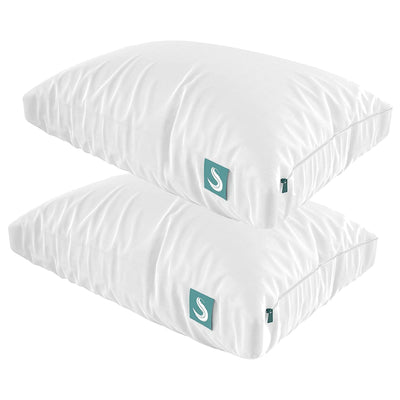 Sleepgram Bed Support Sleeping Pillow w/ Microfiber Cover, King, White (2 Pack)