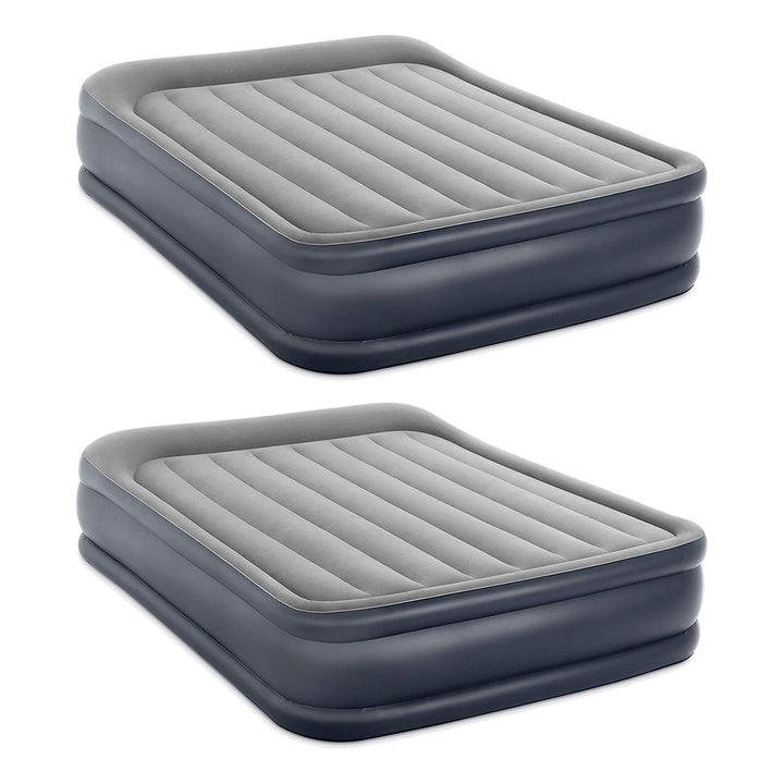 Intex Dura Beam Deluxe Pillow Raised Air Mattress Bed w/Pump, Queen (2 Pack)