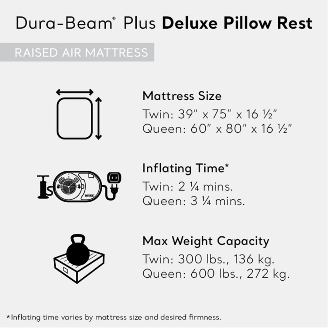 Intex Dura Beam Deluxe Pillow Raised Air Mattress Bed w/Pump, Queen (2 Pack)