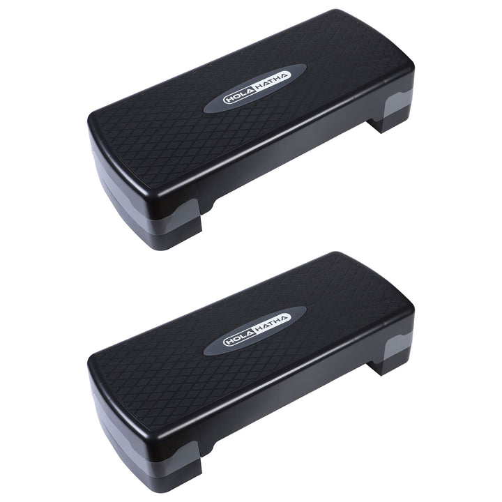 HolaHatha Aerobic Step Platform Fitness Equipment w/Adjustable Height (2 Pack)