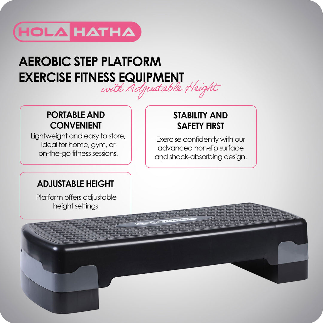 HolaHatha Aerobic Step Platform Fitness Equipment w/Adjustable Height (2 Pack)