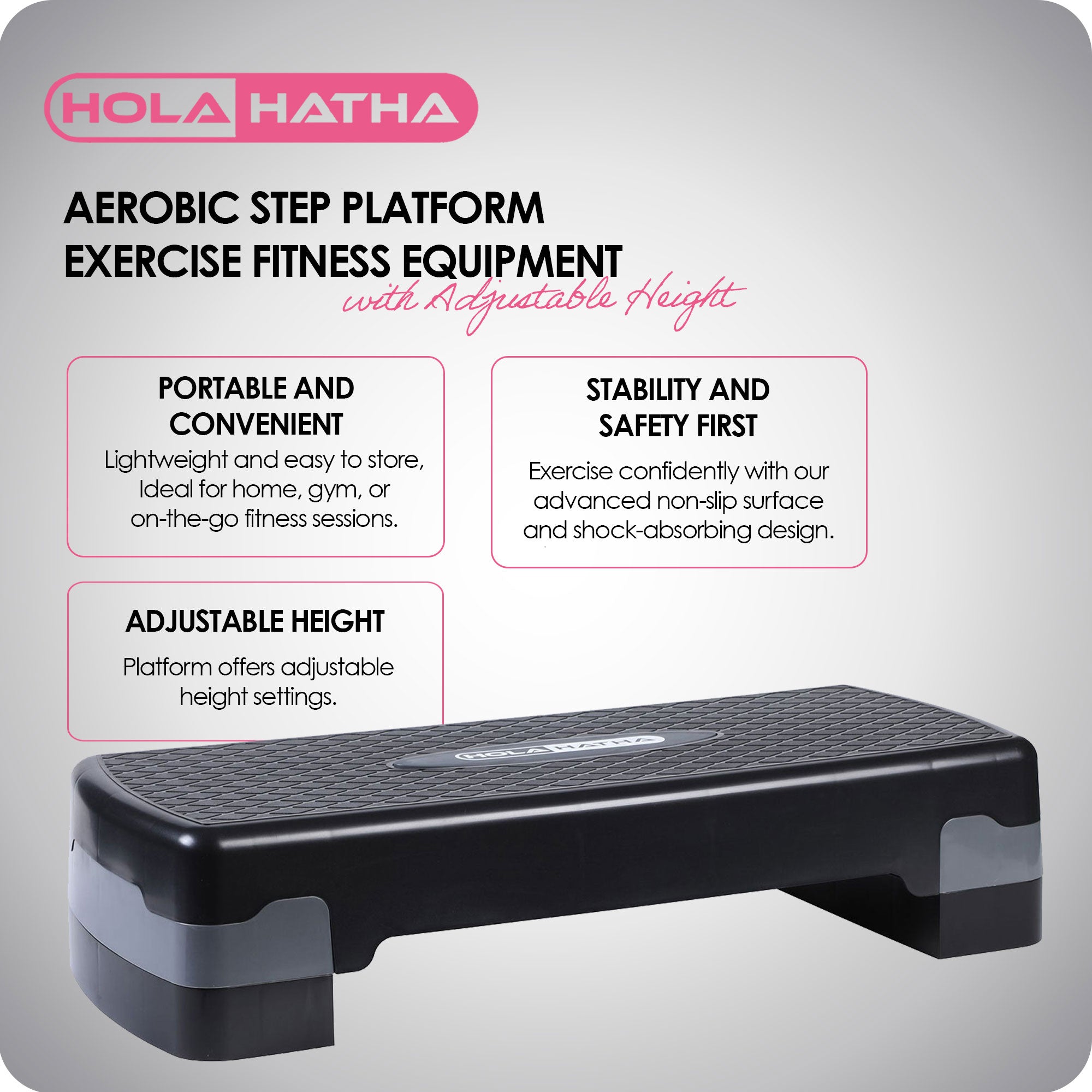HolaHatha Aerobic Step Platform Fitness Equipment w/Adjustable Height (2 Pack) - VMInnovations