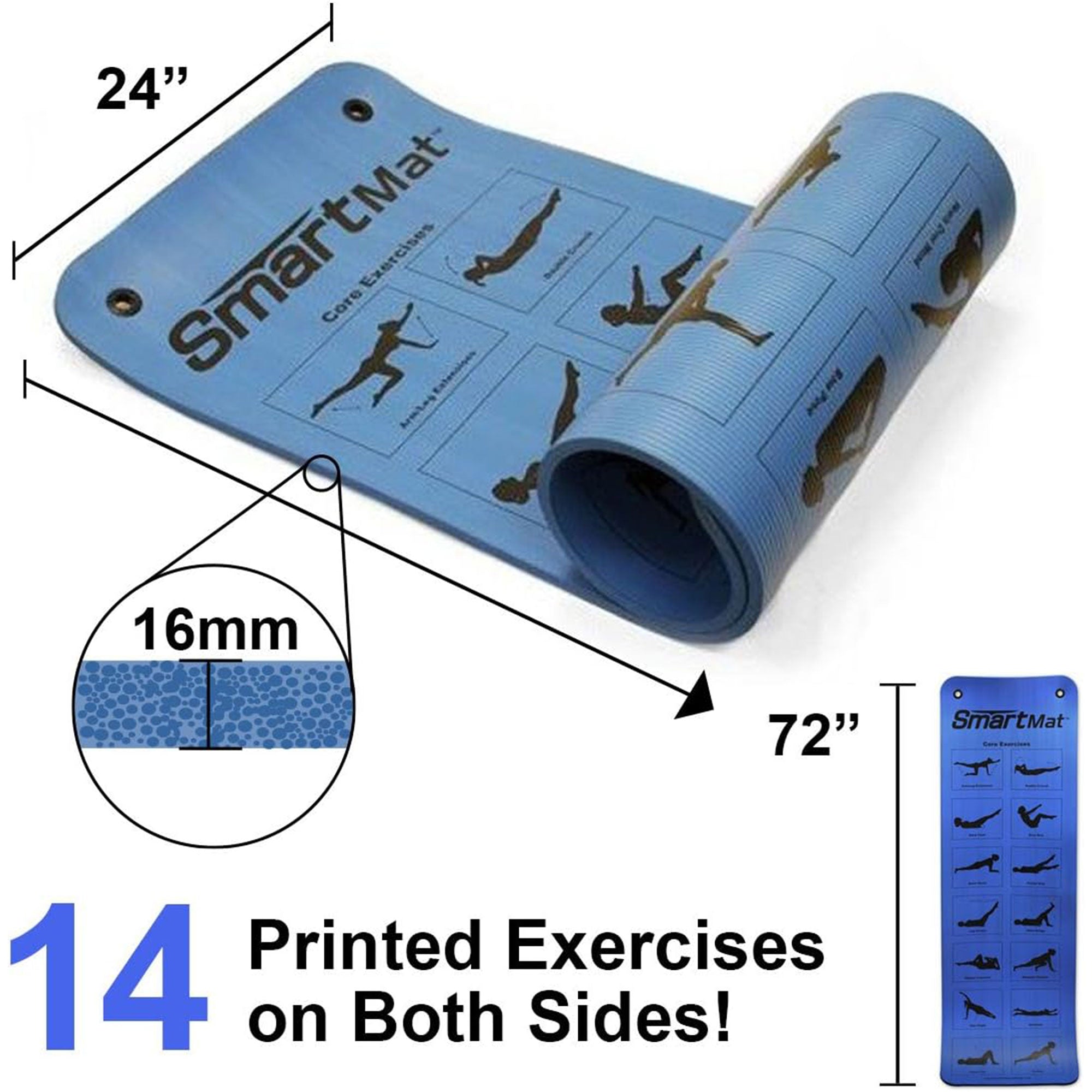 Prism Fitness Thick Smart Self Guided Stretching and Exercise Mat, Blue (2 Pack) - VMInnovations
