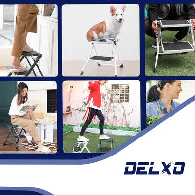Delxo Steel Folding 2 Mini Stool Safe Step Stepladder with Carry Handle (4 Pack)