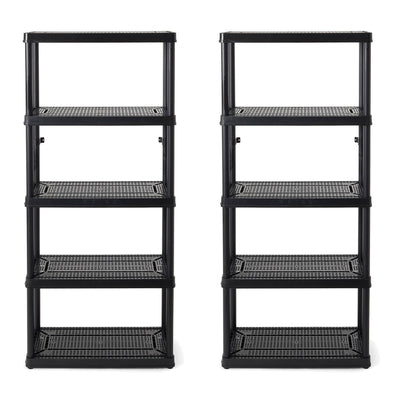 Gracious Living 5 Shelf Ventilated Medium Duty Storage Unit, Black (2 Pack)