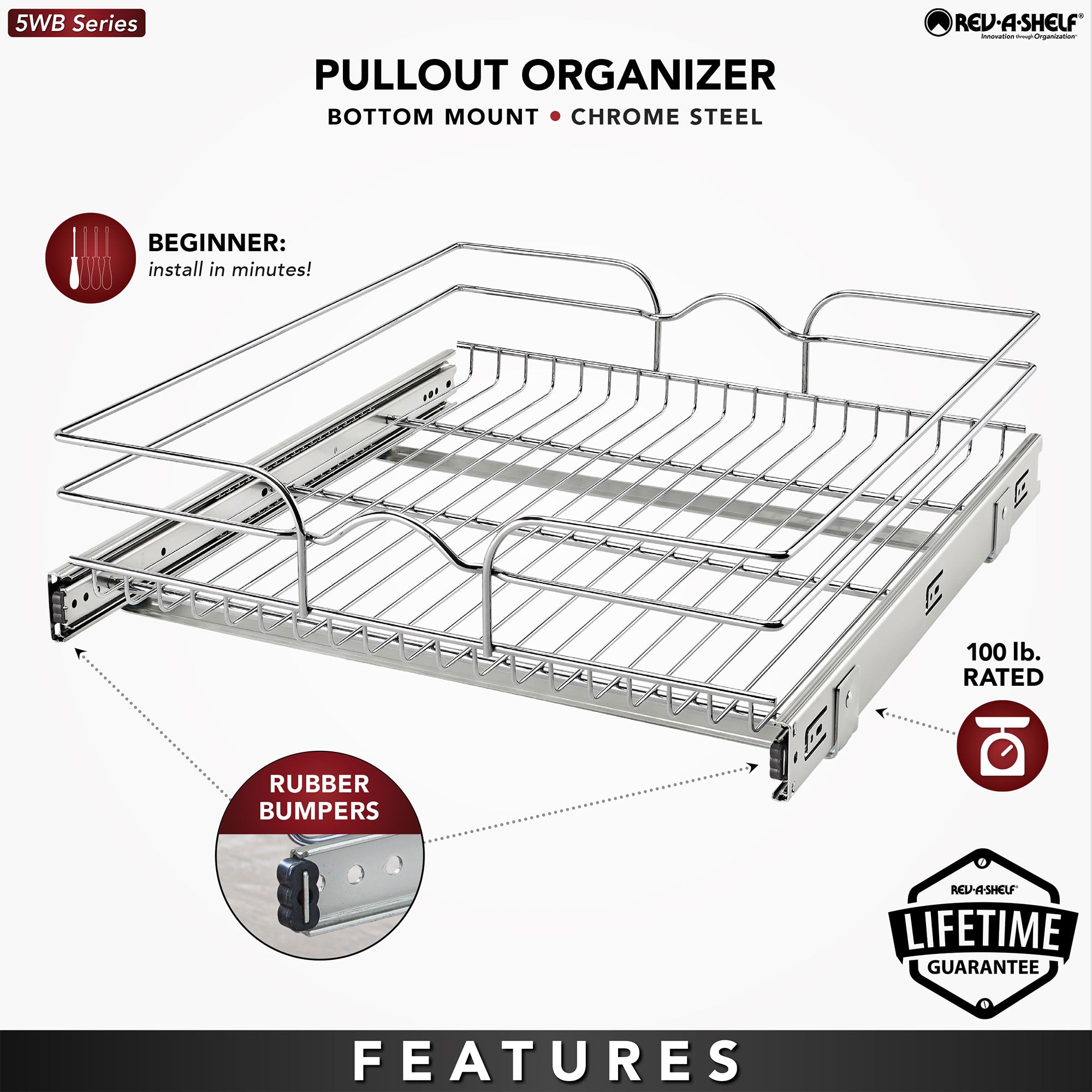 Rev-A-Shelf Cabinet Pull Out Shelf Organizer, 24 x 22 In, 5WB1-2422CR-1 (2 Pack)
