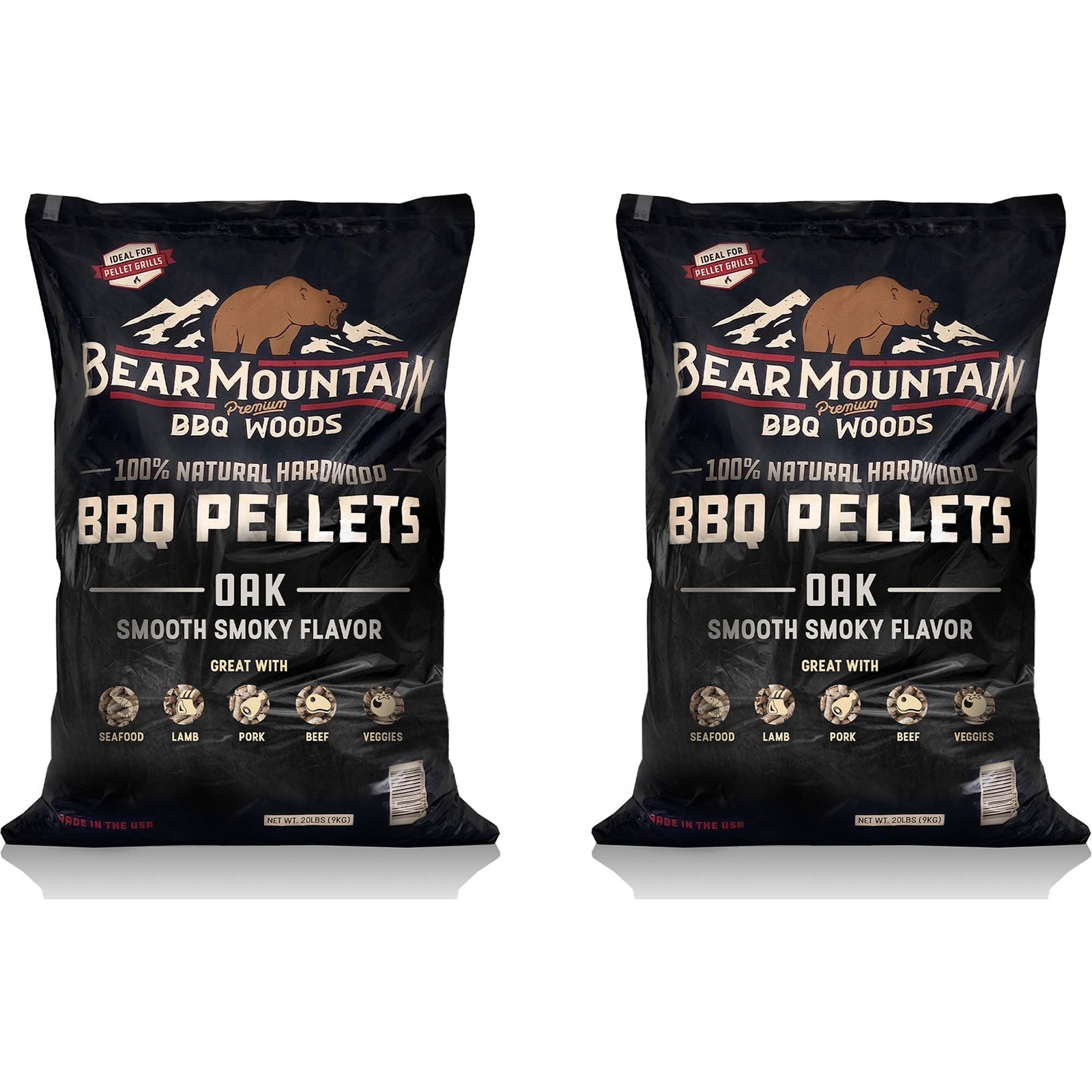 Bear Mountain BBQ All Natural Oak Hardwood Smoker Pellets, 40 Pounds (2 Pack) - VMInnovations