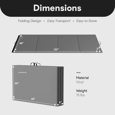 BalanceFrom Fitness GoGym 4' x 10' x 2" Folding Gymnastics Mat, Gray (2 Pack) - VMInnovations