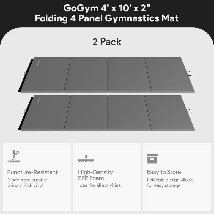 BalanceFrom Fitness GoGym 4' x 10' x 2" Folding Gymnastics Mat, Gray (2 Pack)
