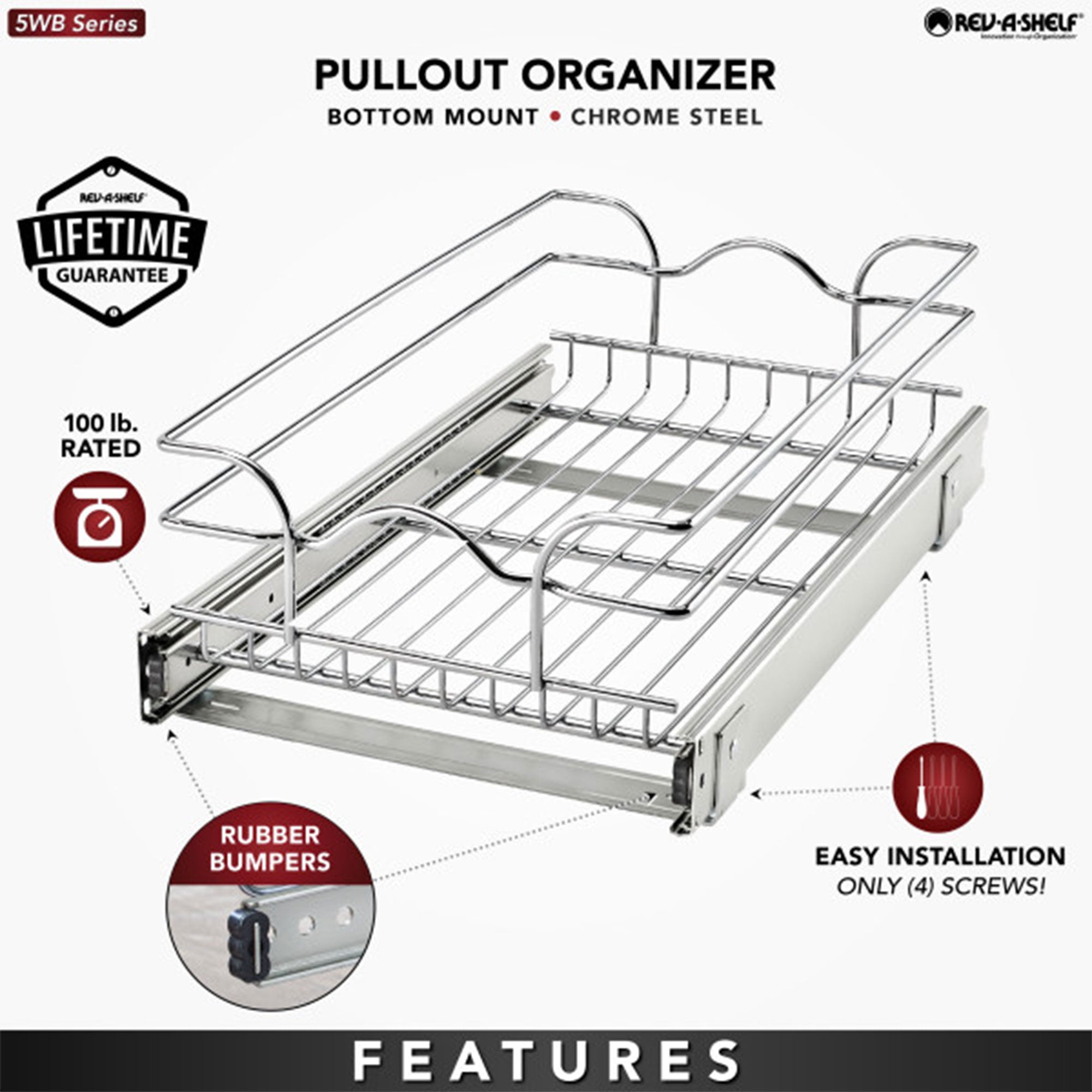 Rev-A-Shelf Cabinet Pull Out Shelf Organizer, 12 x 20 In, 5WB1-1220CR-1 (2 Pack)