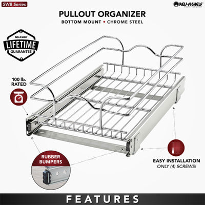 Rev-A-Shelf Cabinet Pull Out Shelf Organizer, 12 x 20 In, 5WB1-1220CR-1 (2 Pack)