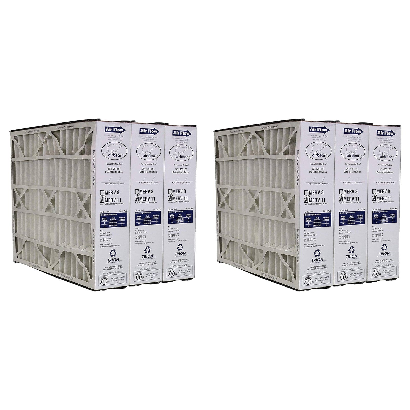 Trion 259112-102 Air Bear 20x25x5 Inch MERV 11 Air Purifier Filter (6 Pack) - VMInnovations