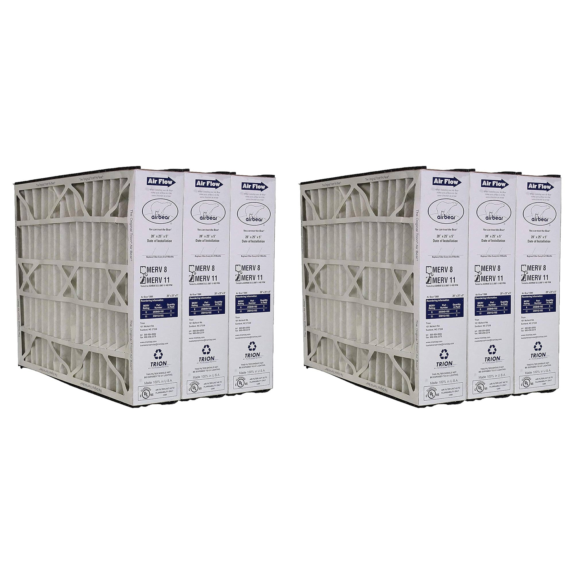 Trion 259112-102 Air Bear 20x25x5 Inch MERV 11 Air Purifier Filter (6 Pack) - VMInnovations