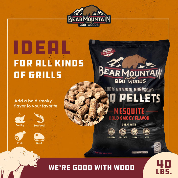 Bear Mountain BBQ All Natural Wood Mesquite Smoker Pellets, 40 Pounds (2 Pack)