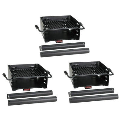 Pilot Rock Park Style Steel Outdoor BBQ Charcoal Grill and Post, Black (3 Pack)