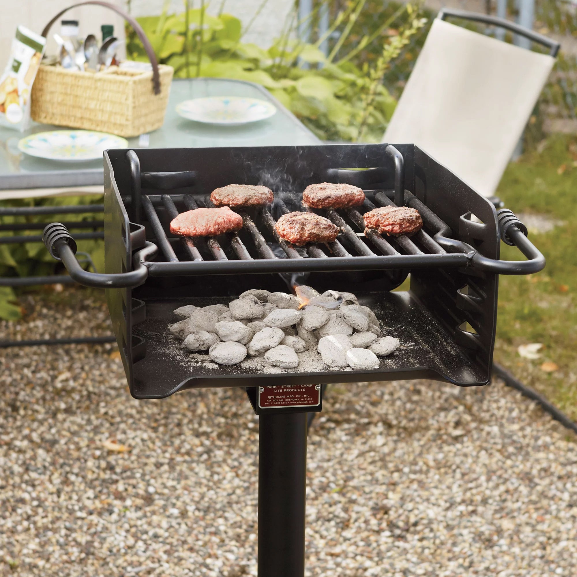 Pilot Rock Park Style Steel Outdoor BBQ Charcoal Grill and Post, Black (3 Pack) - VMInnovations