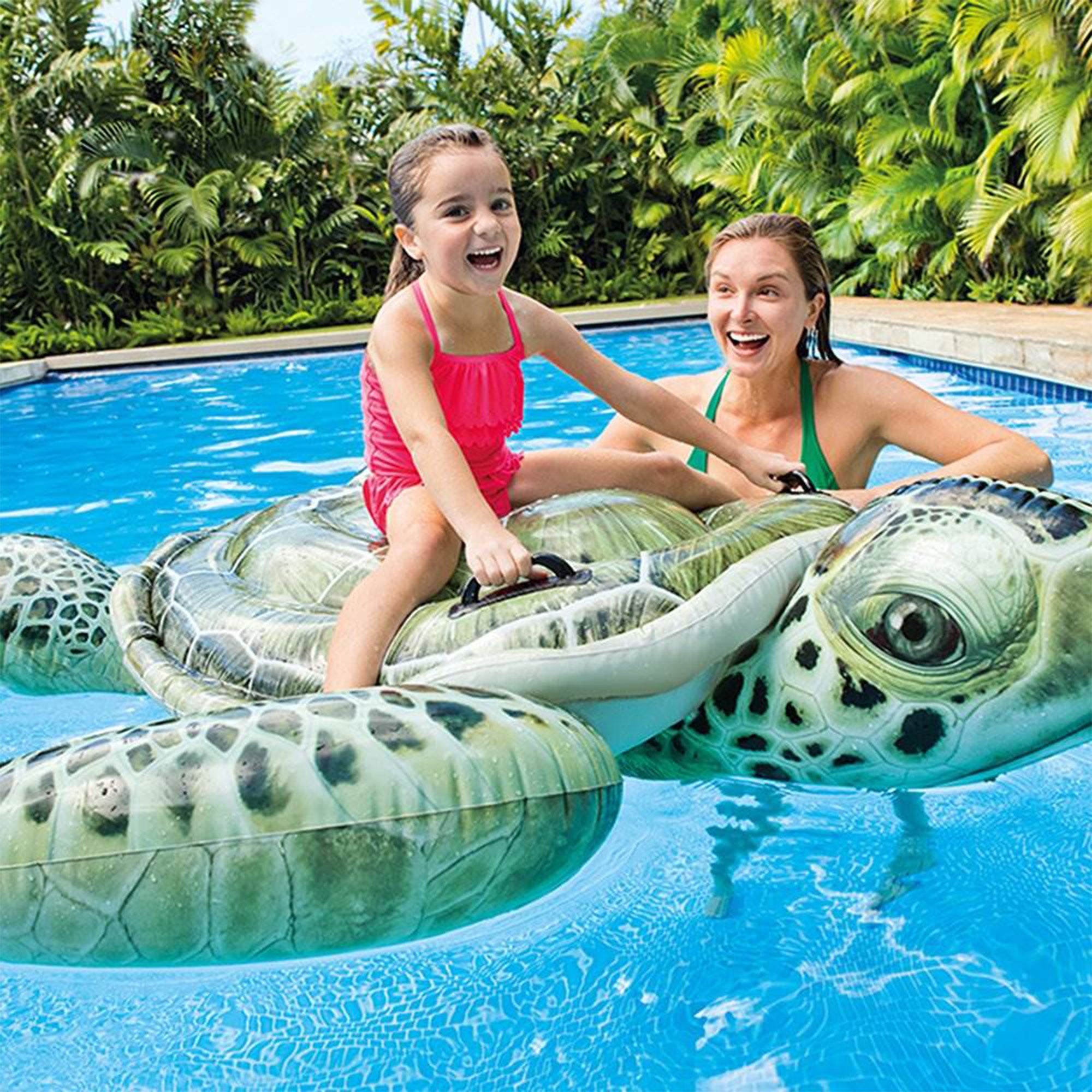 Intex Realistic Sea Turtle Inflatable Ride On Pool Float with Handles (4 Pack) - VMInnovations
