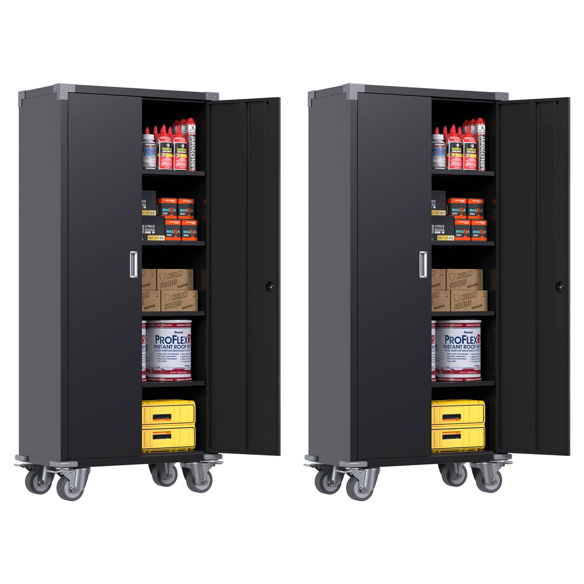 Aobabo 72 Inch Rolling Storage Cabinet with Adjustable Shelves, Black (2 Pack) - VMInnovations