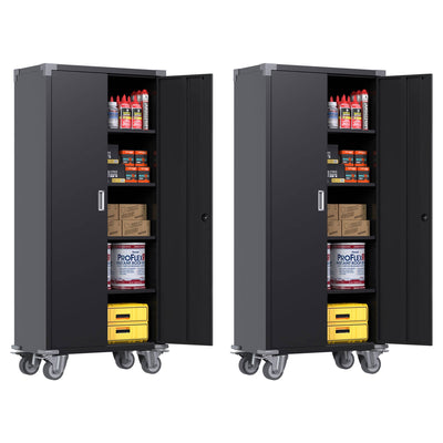 Aobabo 72 Inch Rolling Storage Cabinet with Adjustable Shelves, Black (2 Pack) - VMInnovations