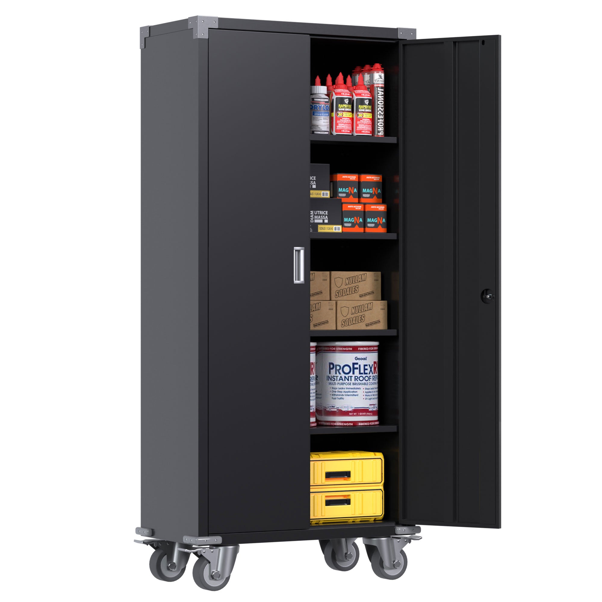Aobabo 72 Inch Rolling Storage Cabinet with Adjustable Shelves, Black (2 Pack) - VMInnovations