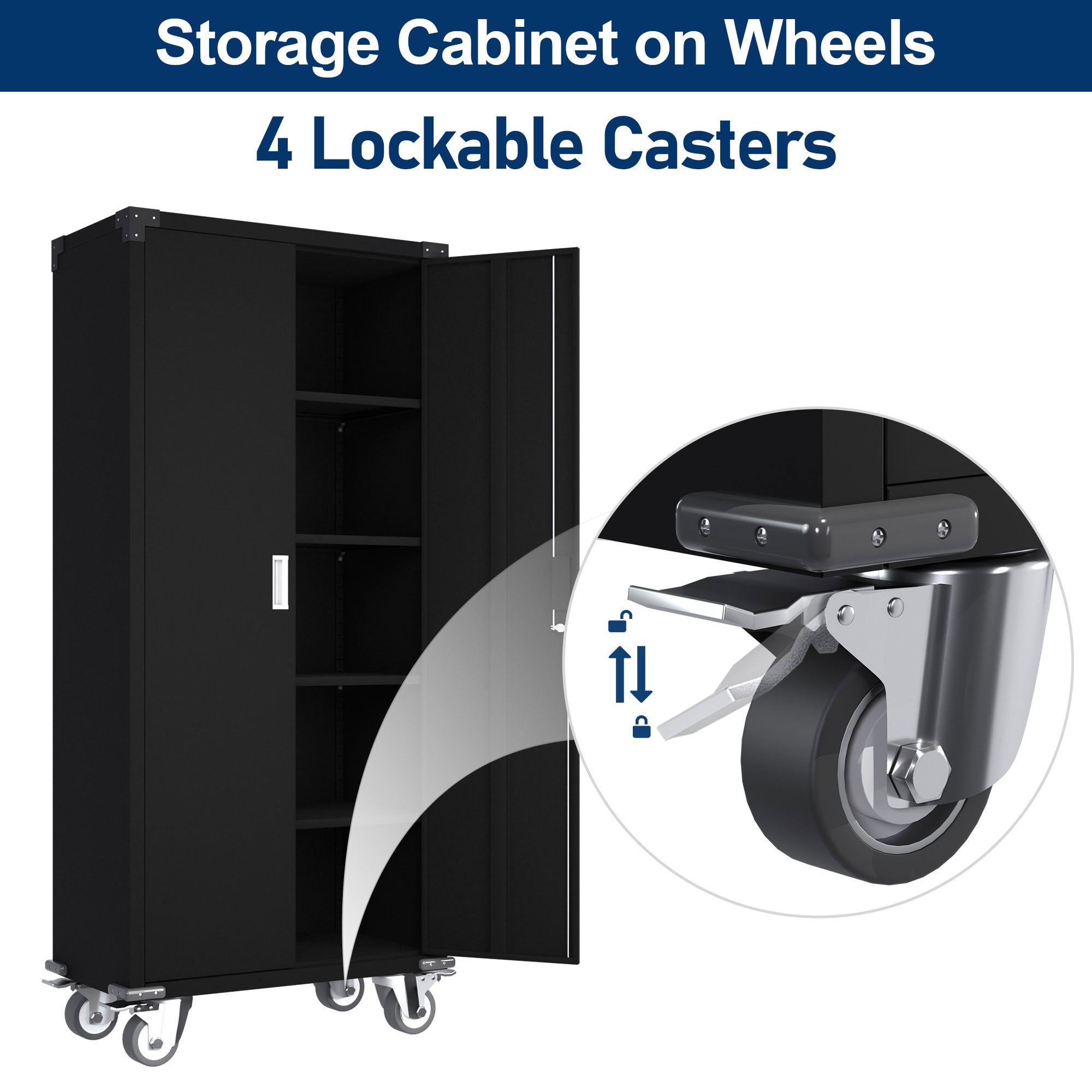 Aobabo 72 Inch Rolling Storage Cabinet with Adjustable Shelves, Black (2 Pack) - VMInnovations