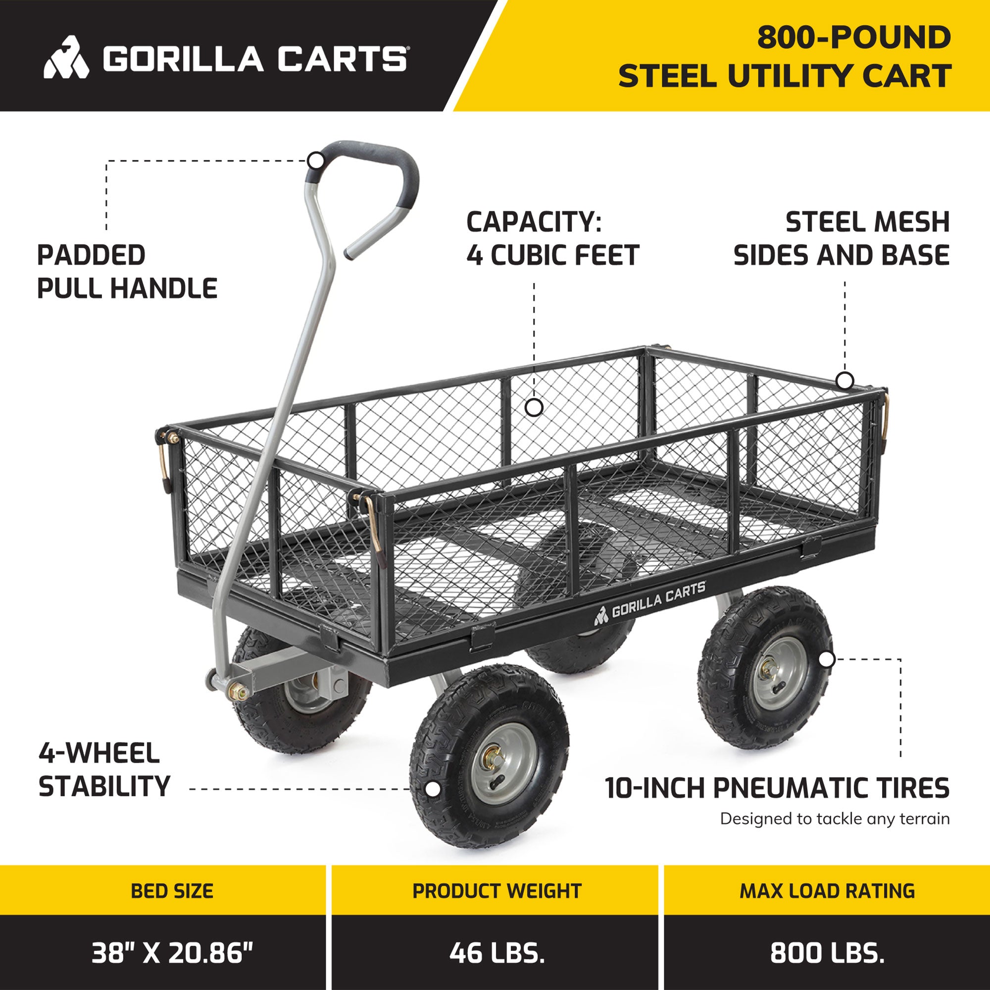 Gorilla Carts Steel Utility Cart Beach Wagon, 800 Pound Capacity, Gray (2 Pack) - VMInnovations