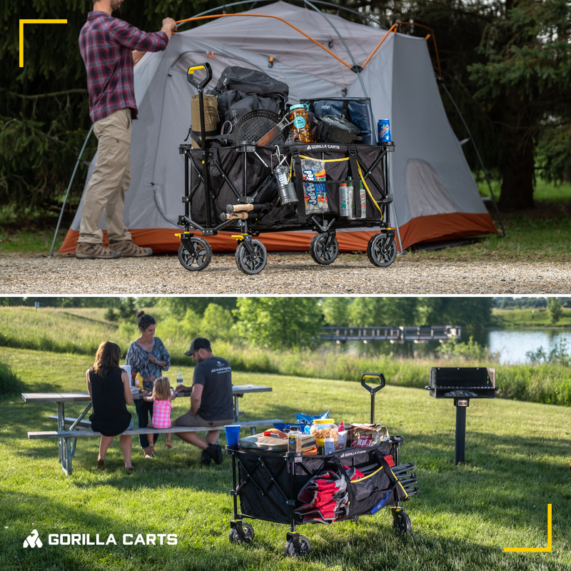 Gorilla Carts 7 Cu Ft Collapsible Utility Wagon,Oversize Bed, Black (4 Pack)