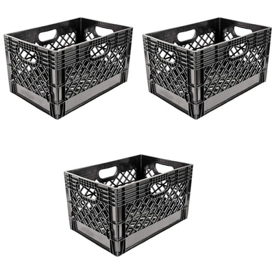 Juggernaut Storage 24 Quart Storage Crate with Handles, Black, Set of 3 (2 Pack)