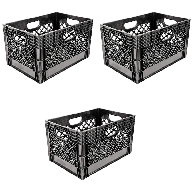 Juggernaut Storage 24 Quart Storage Crate with Handles, Black, Set of 3 (2 Pack)