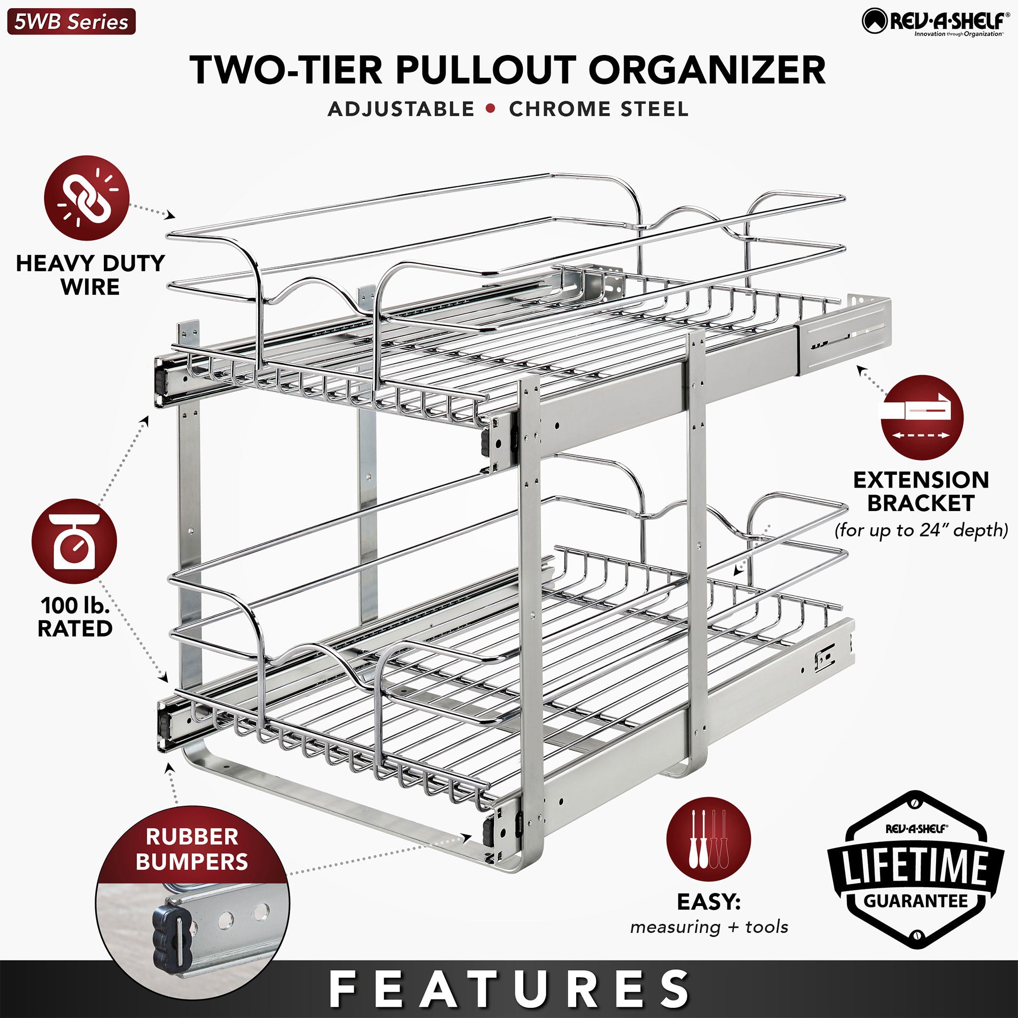 Rev-A-Shelf Kitchen Pull Out Shelf Organizer, 15 x 22 In, 5WB2-1522CR-1 (2 Pack)