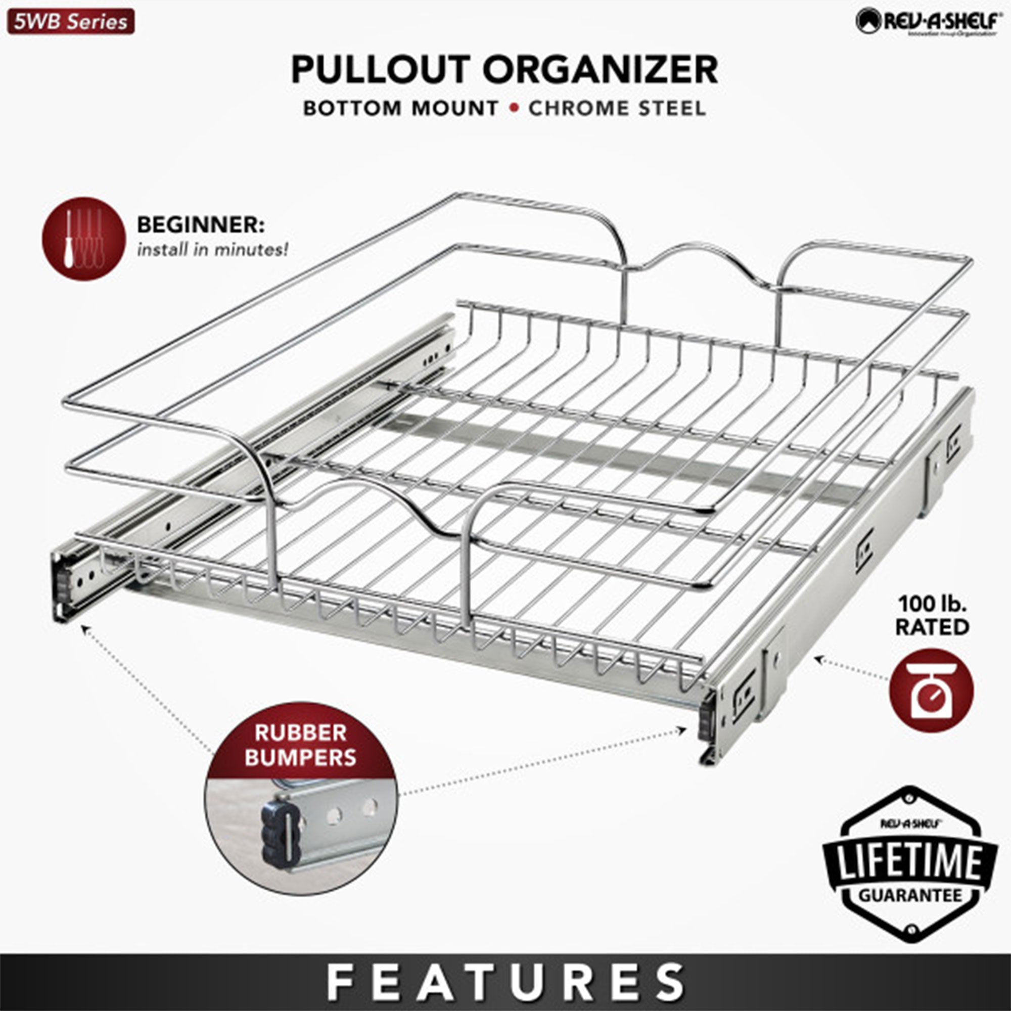 Rev-A-Shelf Kitchen Cabinet Pull Out Shelf, 18 x 22 In, 5WB1-1822CR-1 (2 Pack)