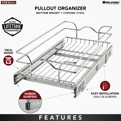 Rev-A-Shelf Cabinet Pull Out Shelf Organizer, 12 x 22 In, 5WB1-1222CR-1 (2 Pack)