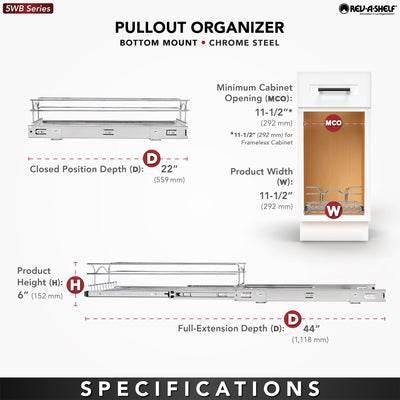 Rev-A-Shelf Cabinet Pull Out Shelf Organizer, 12 x 22 In, 5WB1-1222CR-1 (2 Pack)